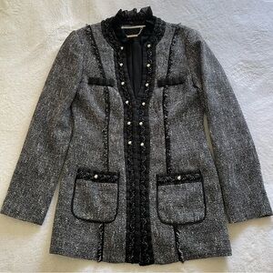 White House Black Market Tweed Fringe Blazer